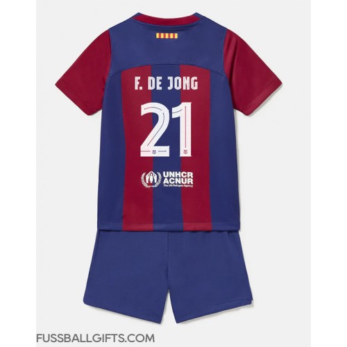Barcelona Frenkie de Jong #21 Fußballbekleidung Heimtrikot Kinder 2023-24 Kurzarm (+ kurze hosen)